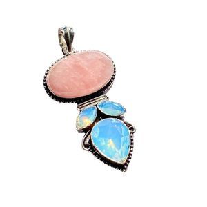 Rose Quartz & Opalite Gemstones in a Handcrafted 925 Stamped Pendant